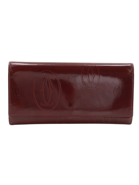 Cartier Happy Birthday Patent Leather Gold Wallet Bordeaux